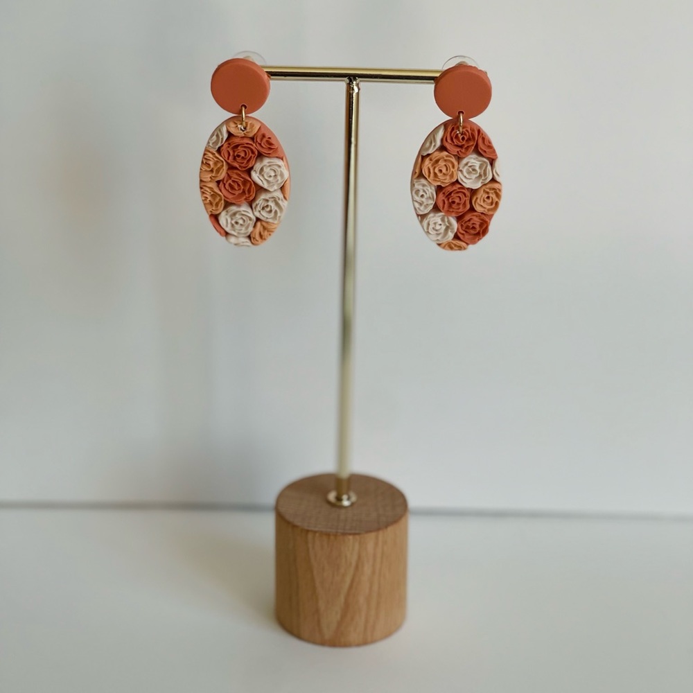 Handmade orange roses polymer clay earrings